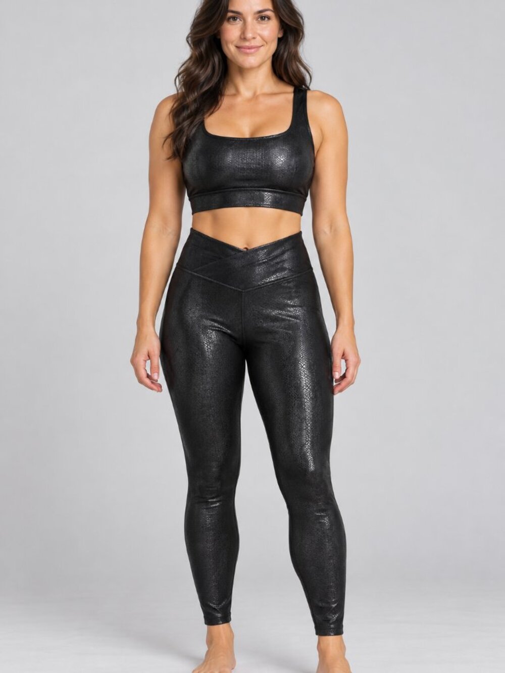 Buffbunny Black Snakeskin Crossover Leggings & Strappy Bra Set L